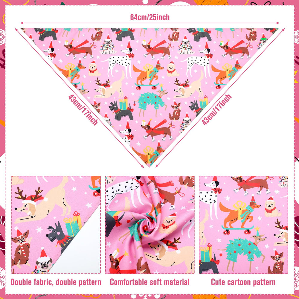 Sanwuta pink Christmas dog bandana with Santa pattern for holiday outfits