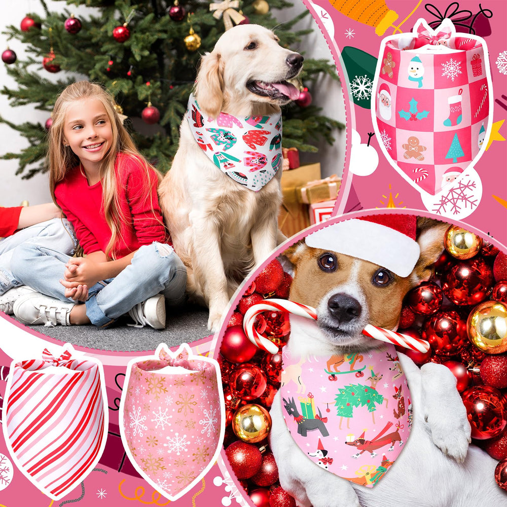Sanwuta pink Christmas dog bandana snowflakes pattern for festive styling