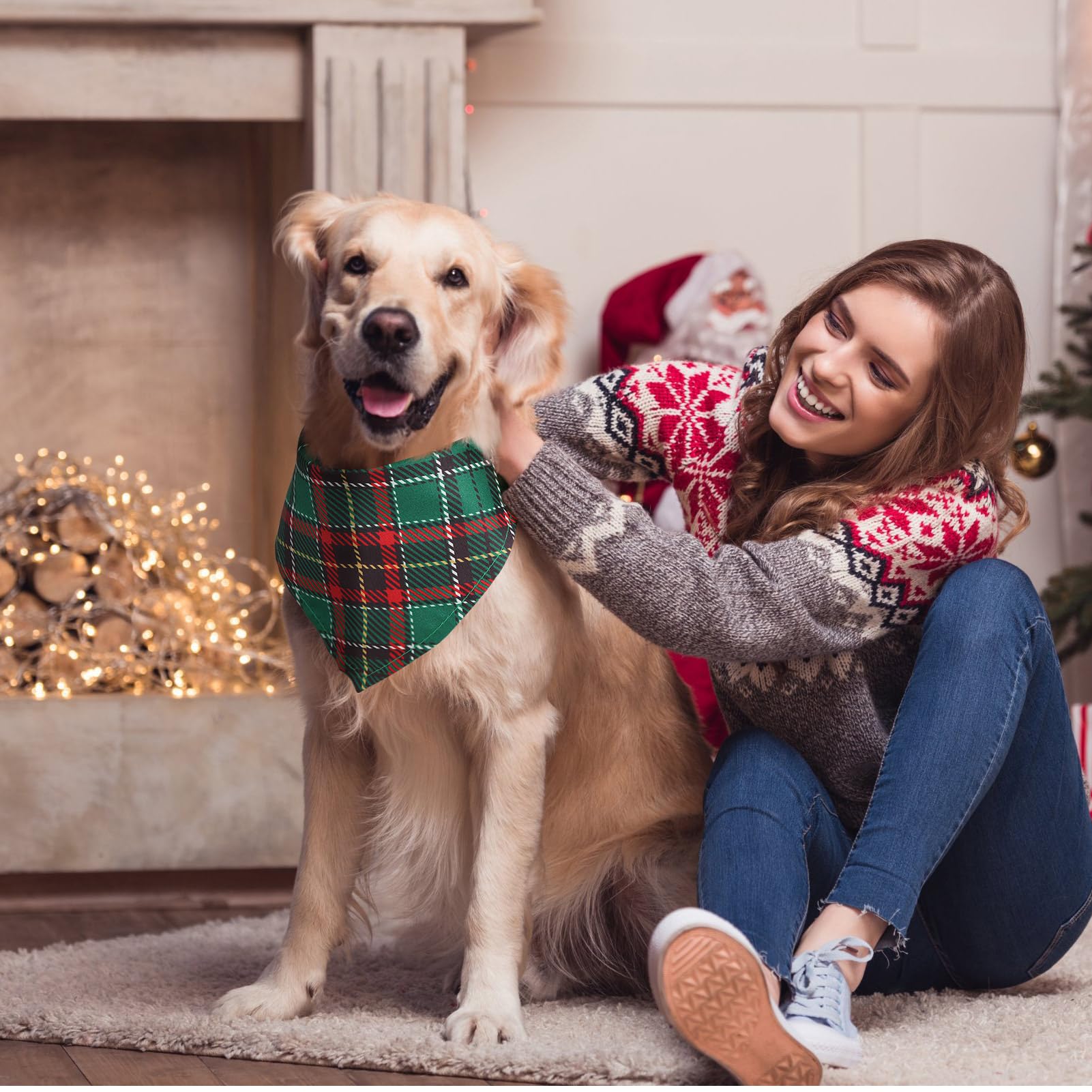 Sanwuta plaid bandana on pets adds holiday charm for cats and dogs.