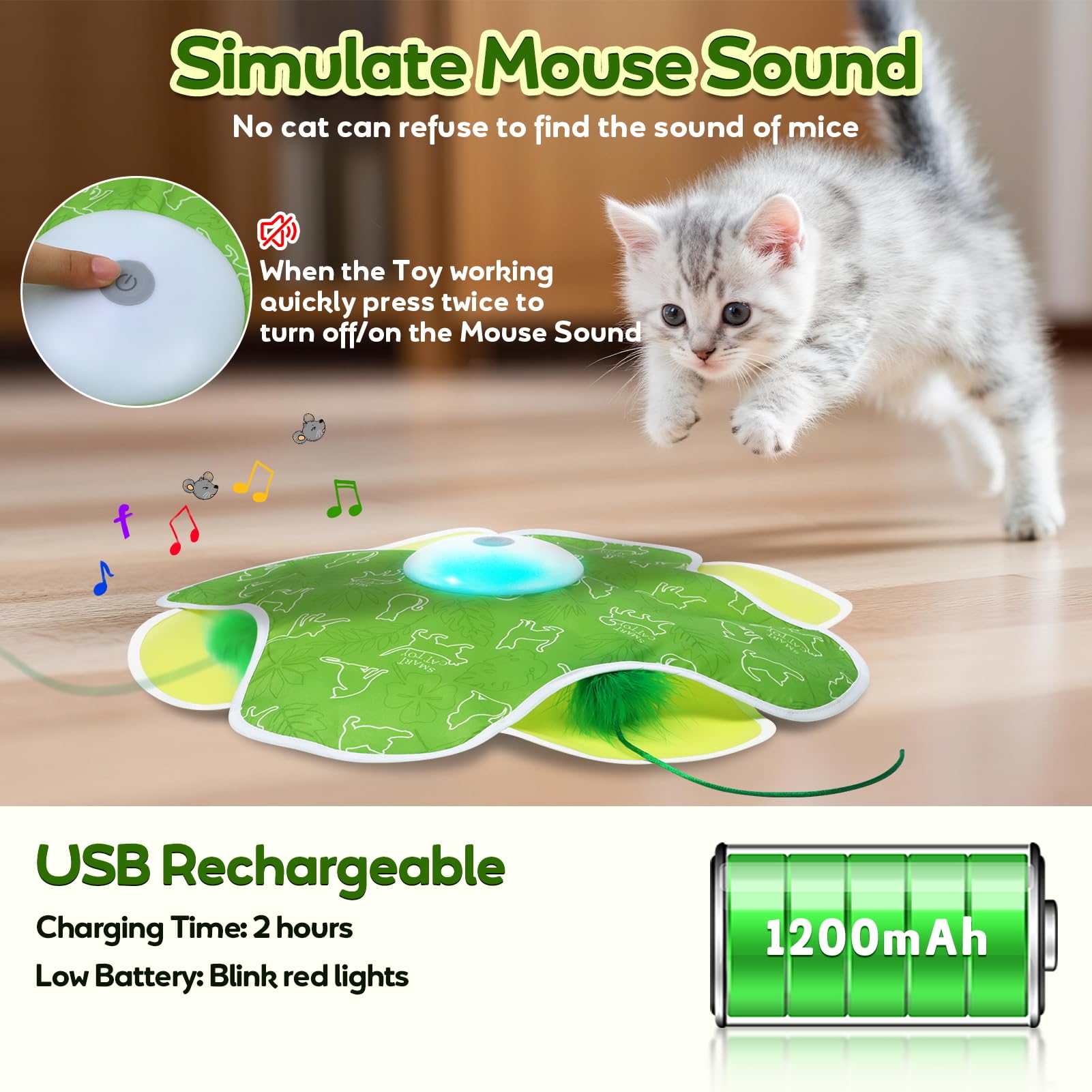 Saolife usb-rechargeable cat toy easy recharge for extended play.