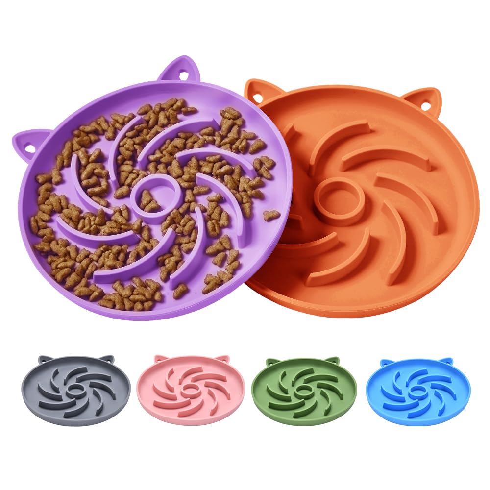 Sarnxgr slow-feeder cat bowl with flower vortex design slows eating and engages cats