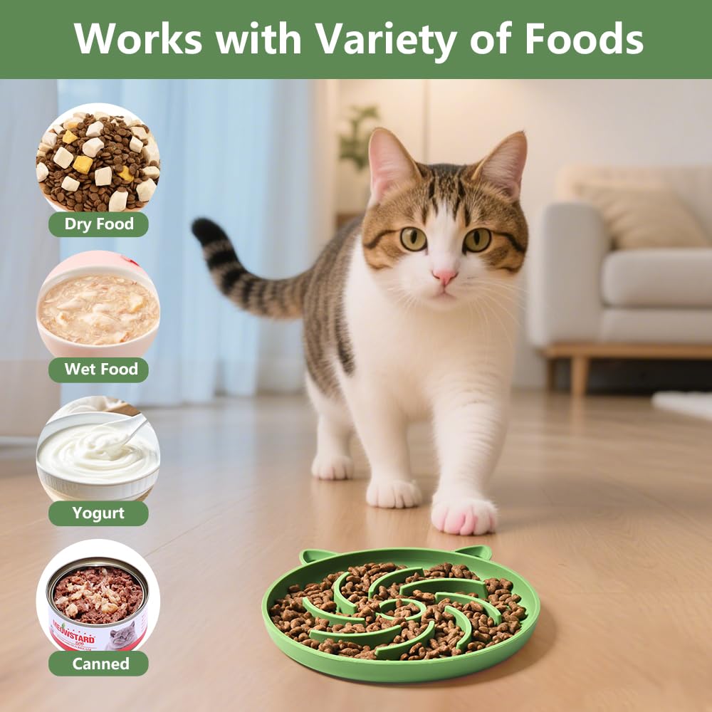 Sarnxgr puzzle feeder cat bowl demonstrating colorful design that cats love.