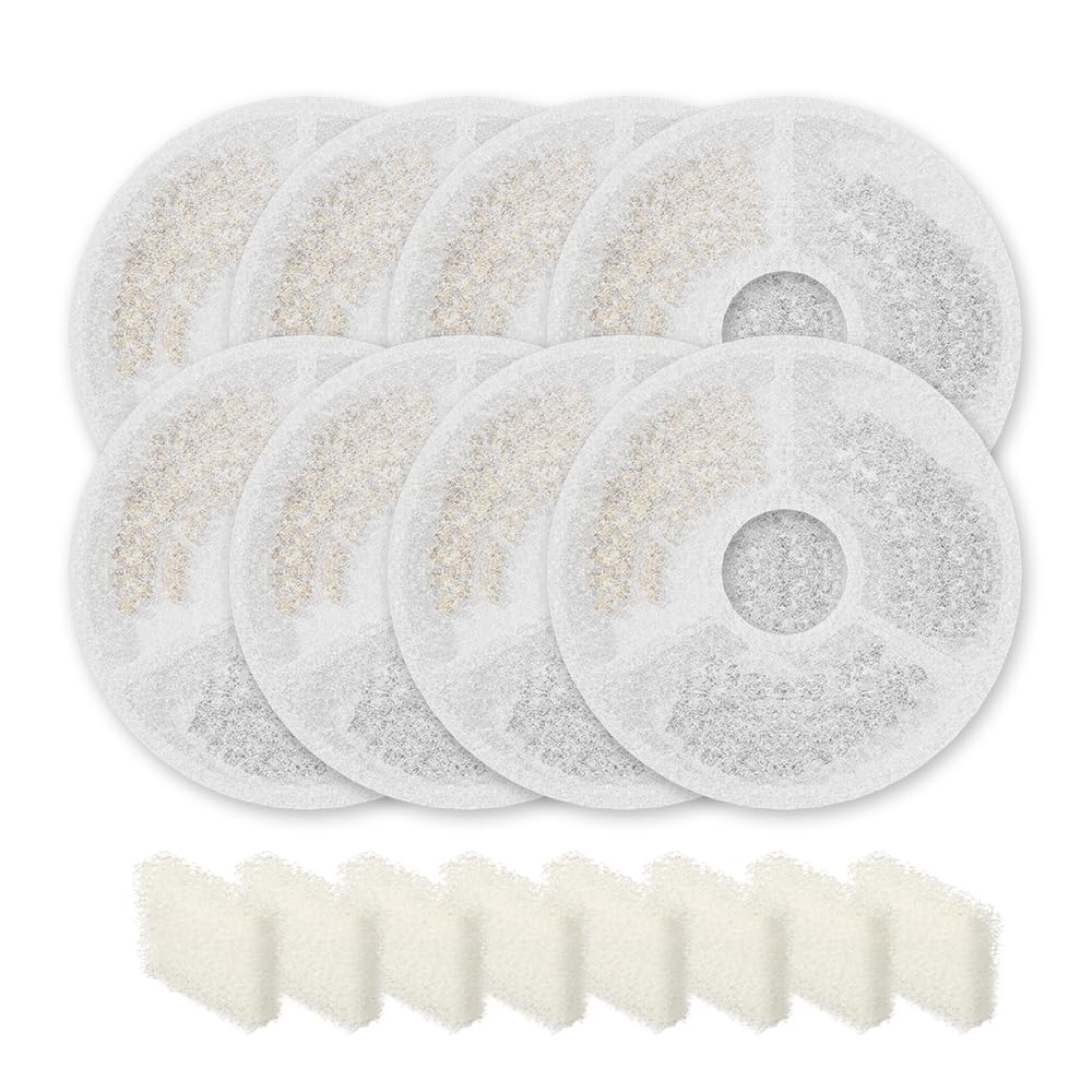 Sarpaws 8-pack replacement filters, top view, help keep pet water fresh and clean.