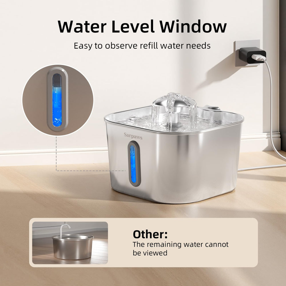 Sarpaws 74oz capacity minimizes refills between trips.