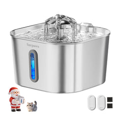 Sarpaws cat water fountain stainless steel front view supports clean hydration.