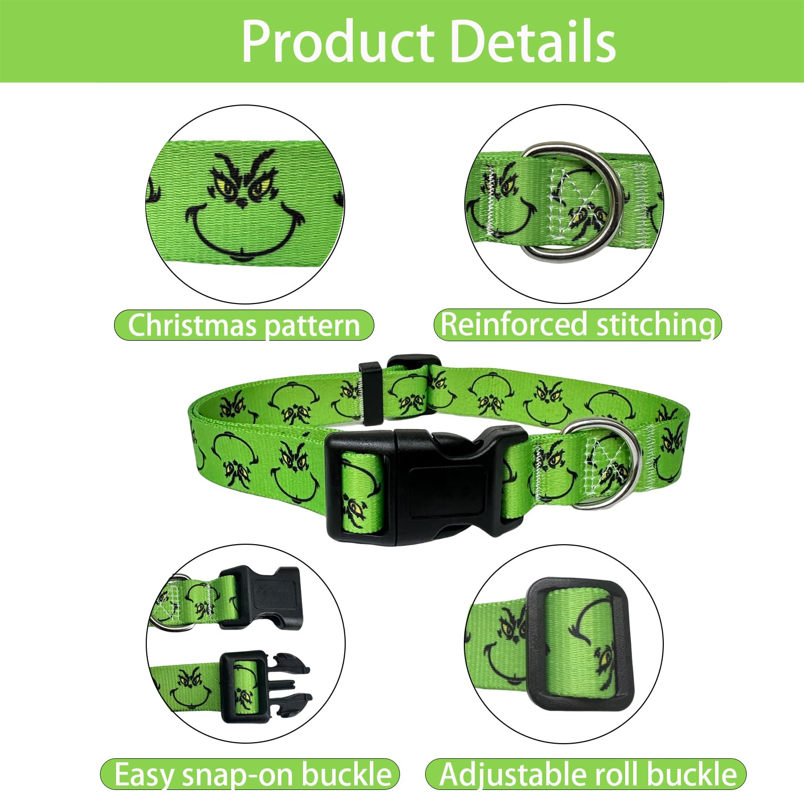 Sarybei Christmas dog collar nylon fabric provides lightweight comfort and easy cleaning.