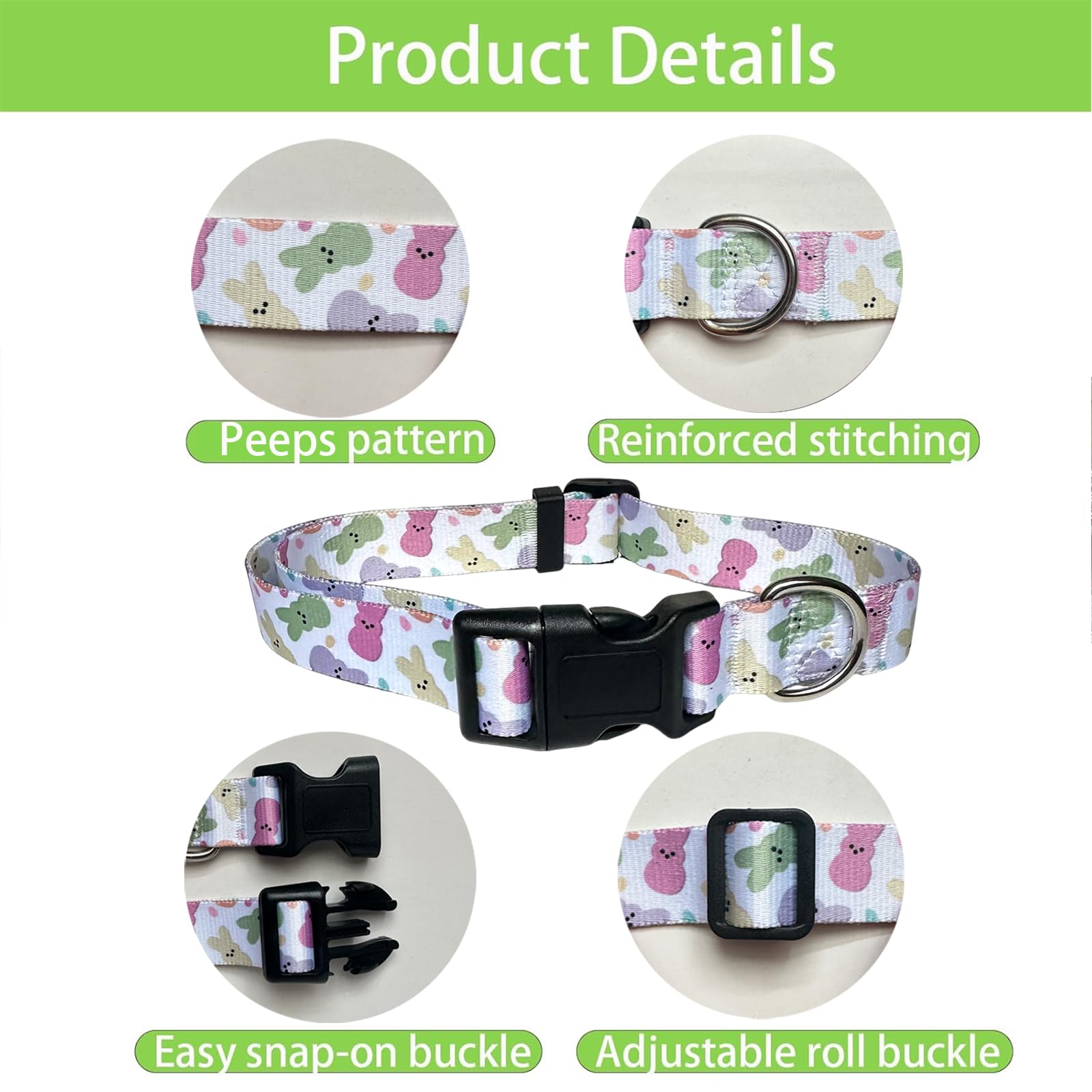 Sarybei collar features durable plastic buckle for quick on/off secure attachment.