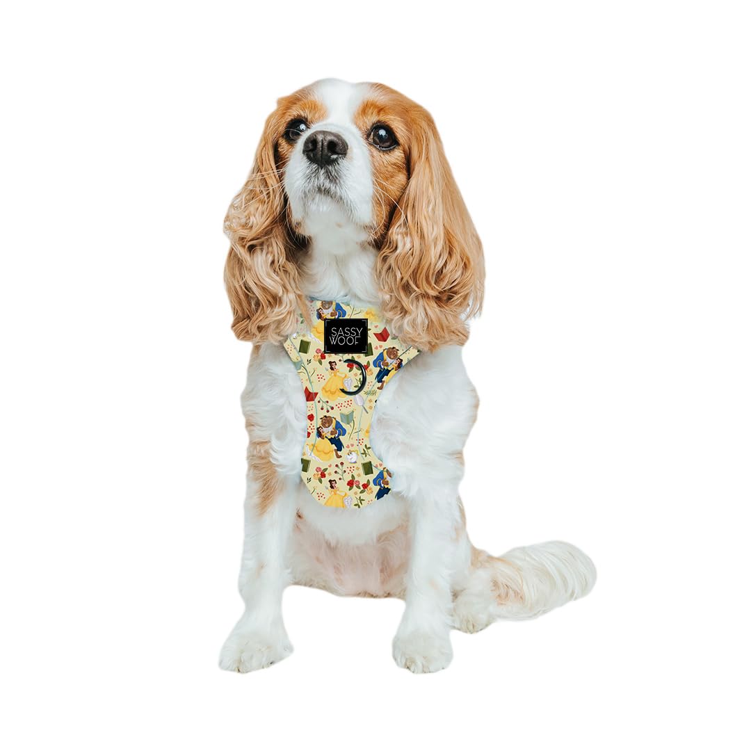 Sassy Woof Disney Belle harness back D-ring for secure leash attachment and comfort.