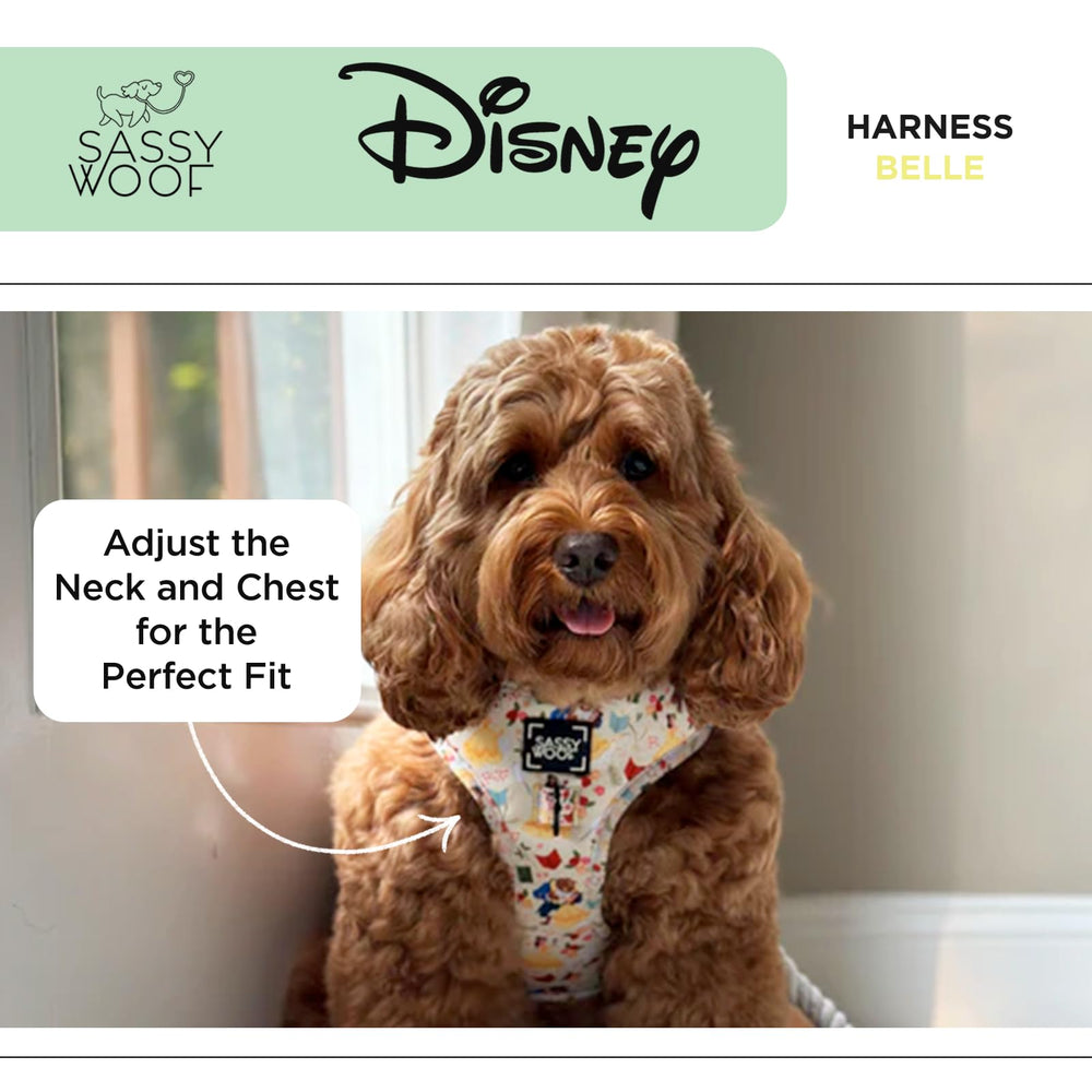 Sassy Woof Disney Belle harness breathable mesh keeps medium dogs cool during walks.