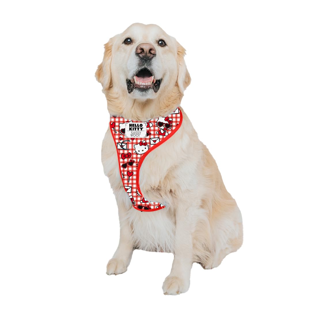 Sassy Woof Hello Kitty Red Classic XL harness back D-ring for secure leash attachment.