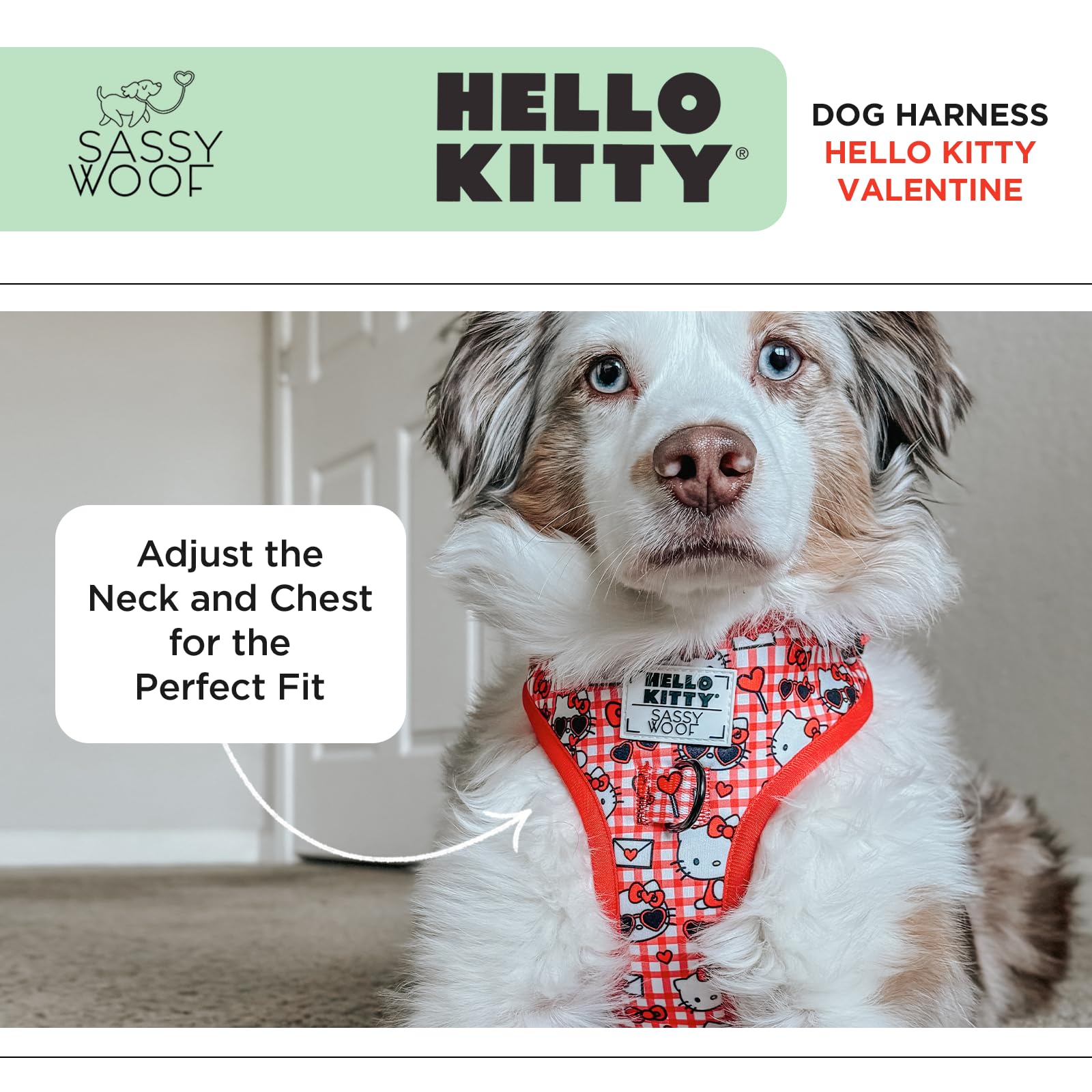 Sassy Woof Hello Kitty Red Classic XL harness breathable mesh neoprene for cooling comfort.