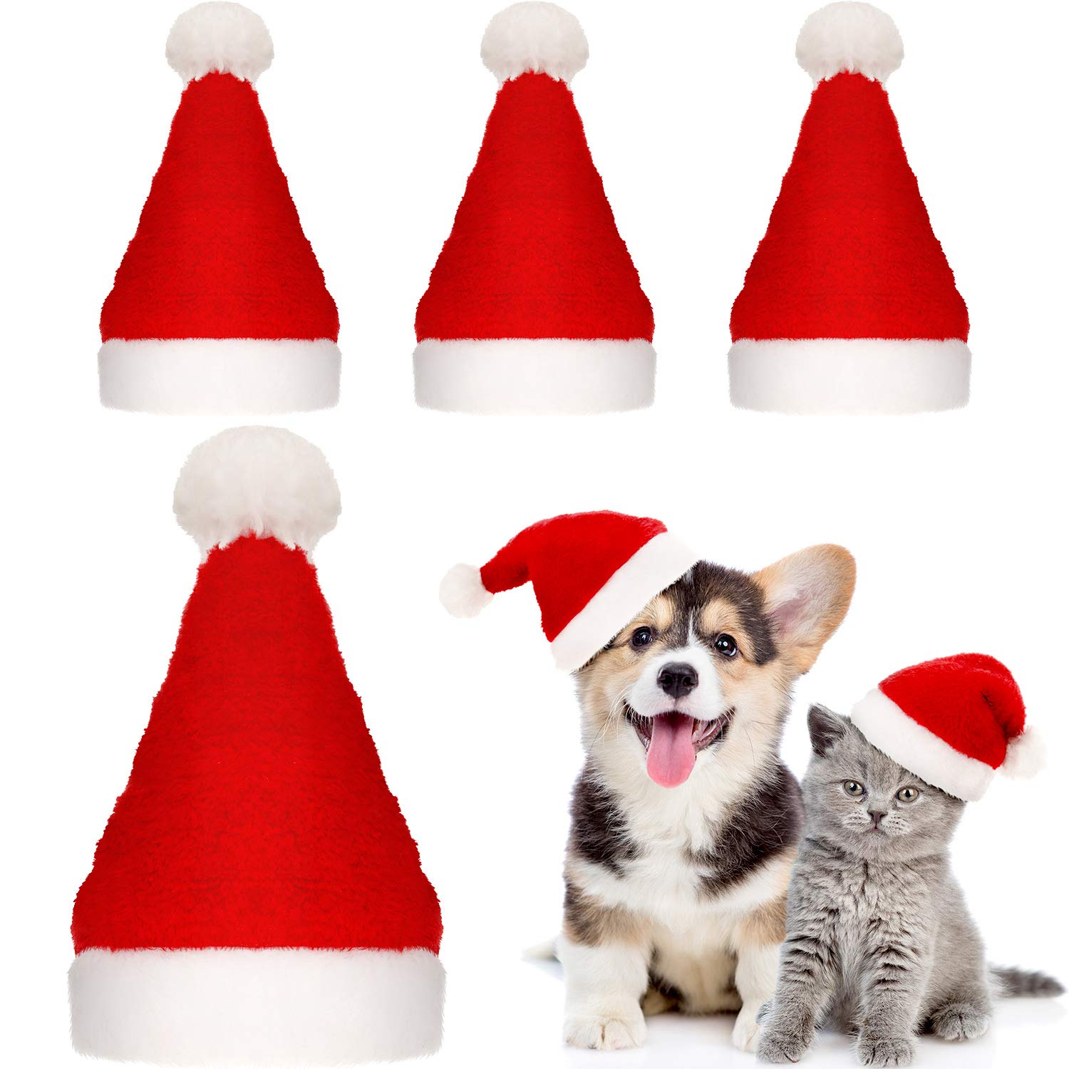 SATINIOR four-piece cat and dog Santa hats pack for festive photos