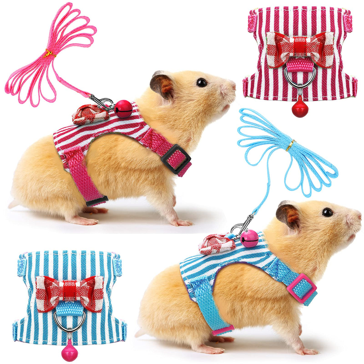 SATINIOR hamster harness blue striped for comfortable outdoor walks
