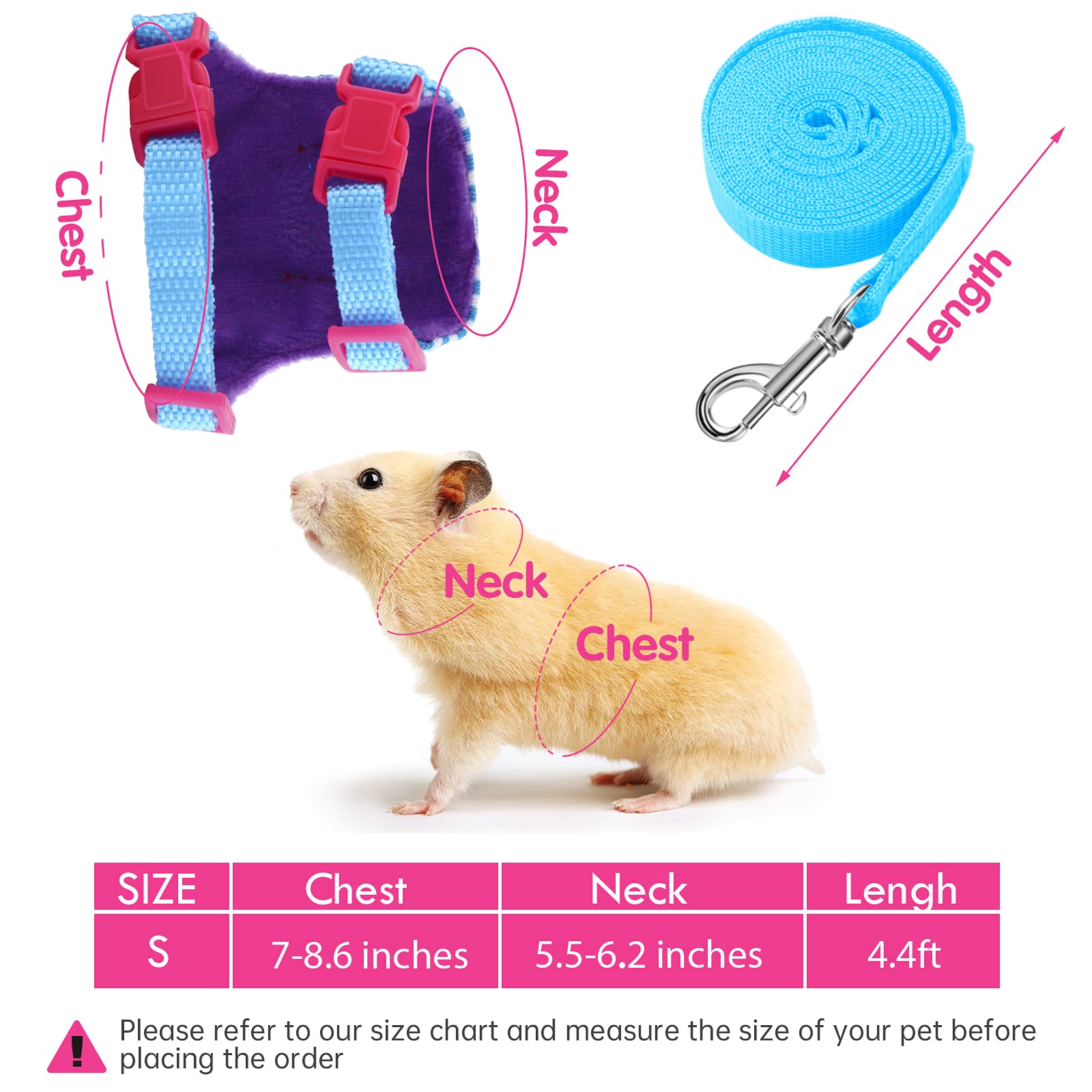 SATINIOR hamster harness pink striped for secure small-pet walking