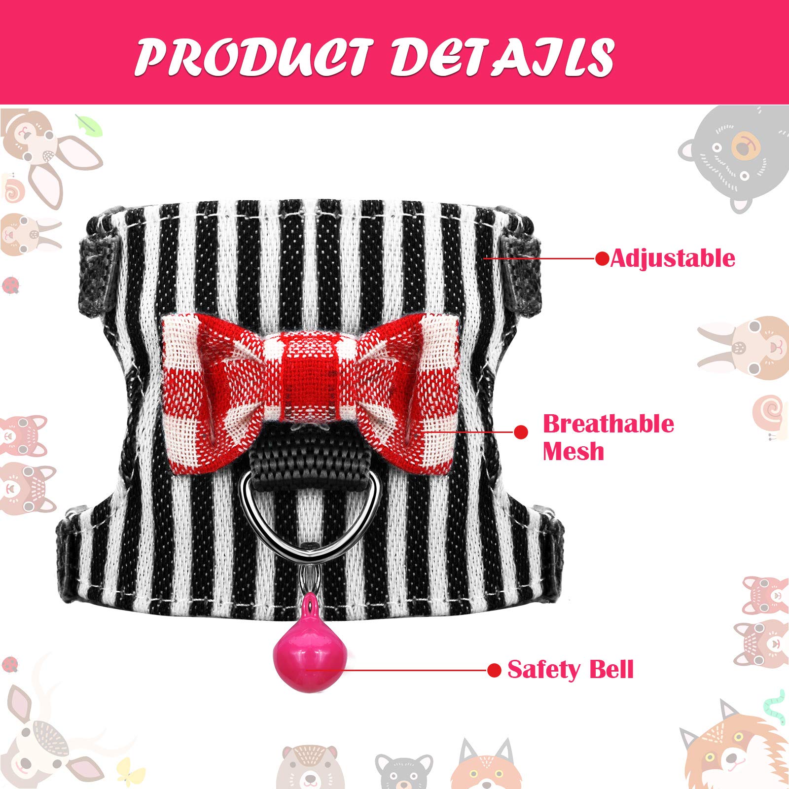 SATINIOR 4.4 ft leash on bowknot-bell-vest enables controlled outings.