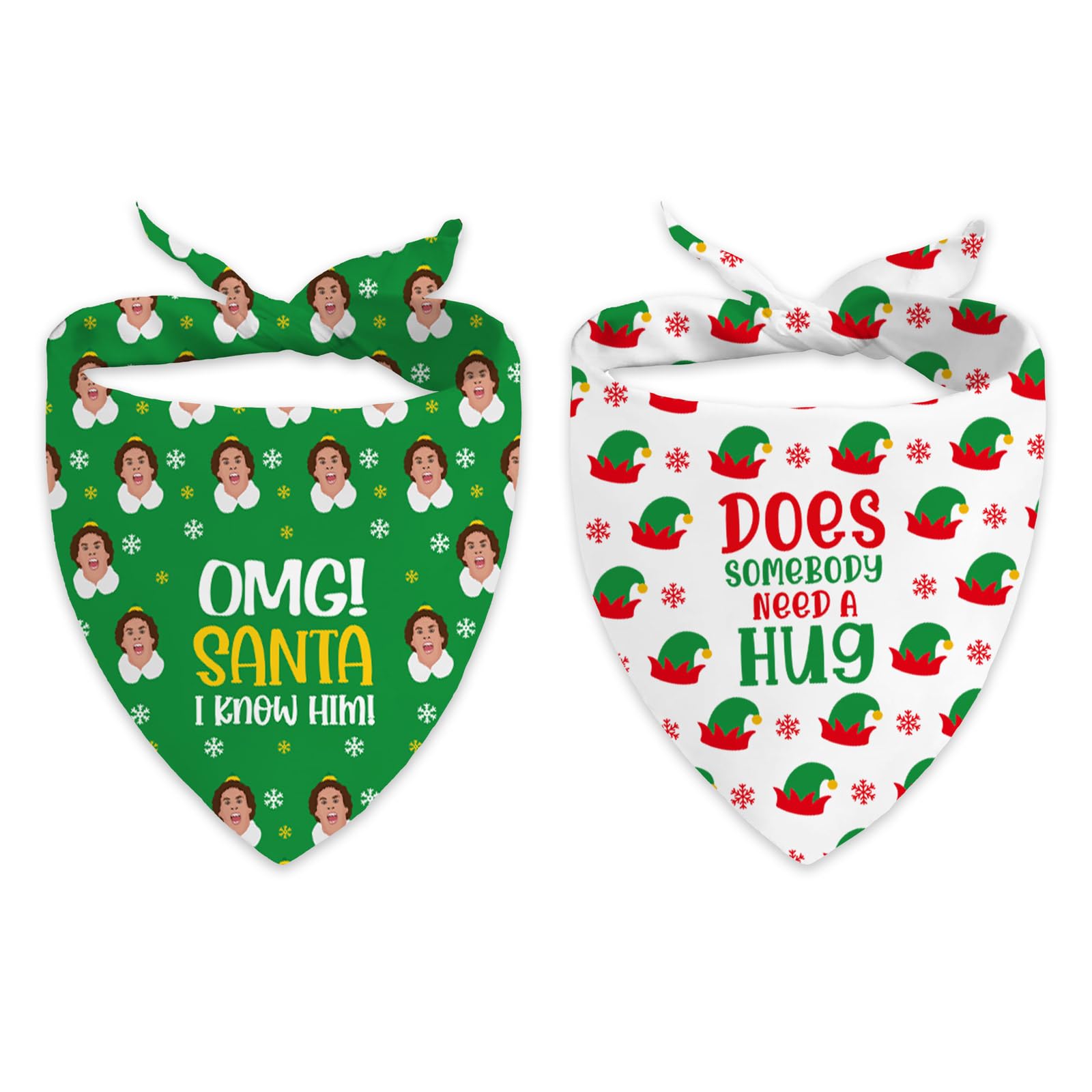 Saukore Buddy Elf dog bandana front view, festive photo prop.