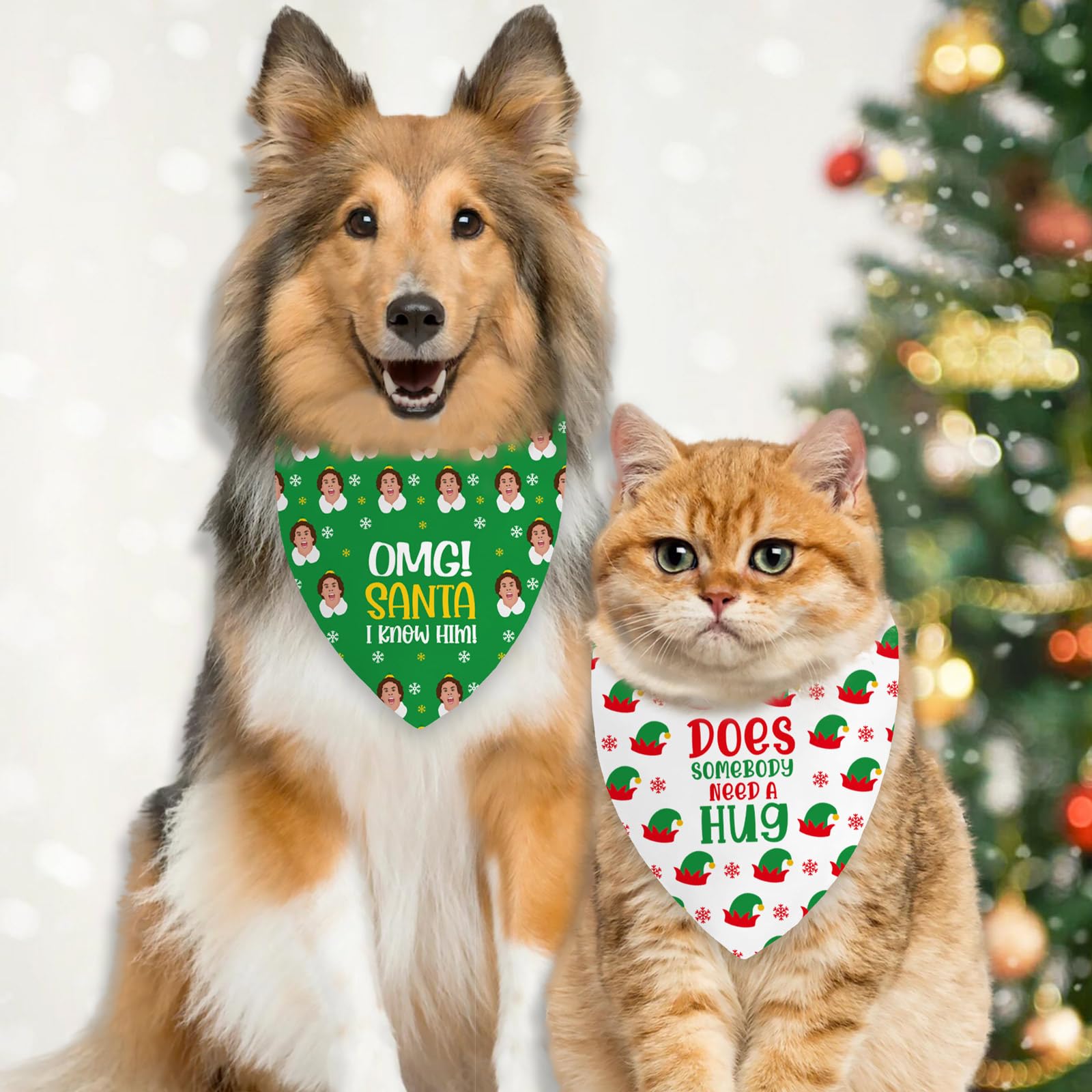 Saukore two-pack Christmas bandanas, folded wear for cheerful pet accessory.