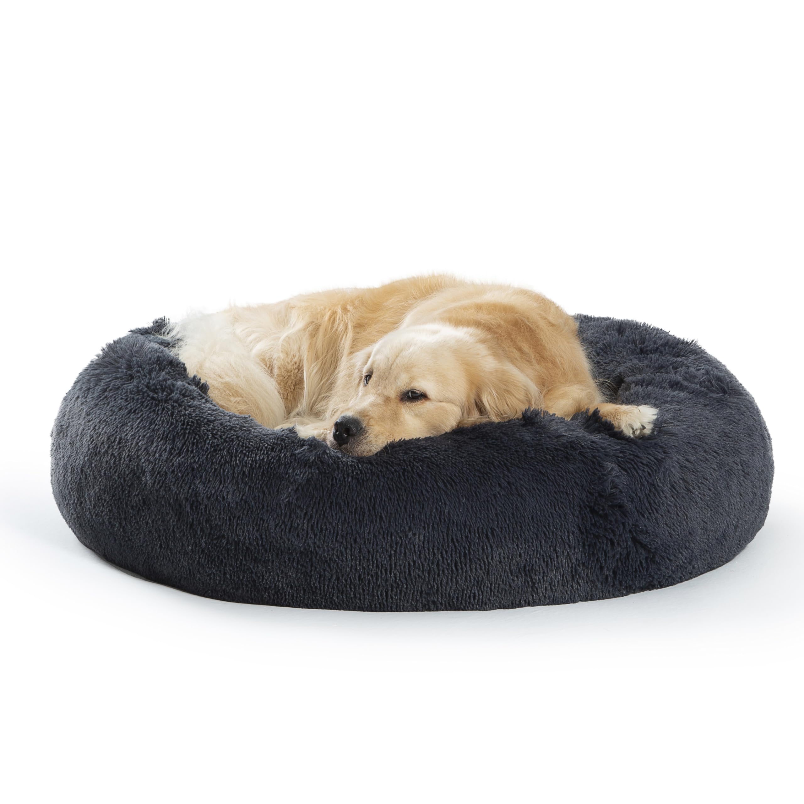 SAVFOX Calming Dog Bed donut design in plush faux fur for cozy anxiety relief and sleep
