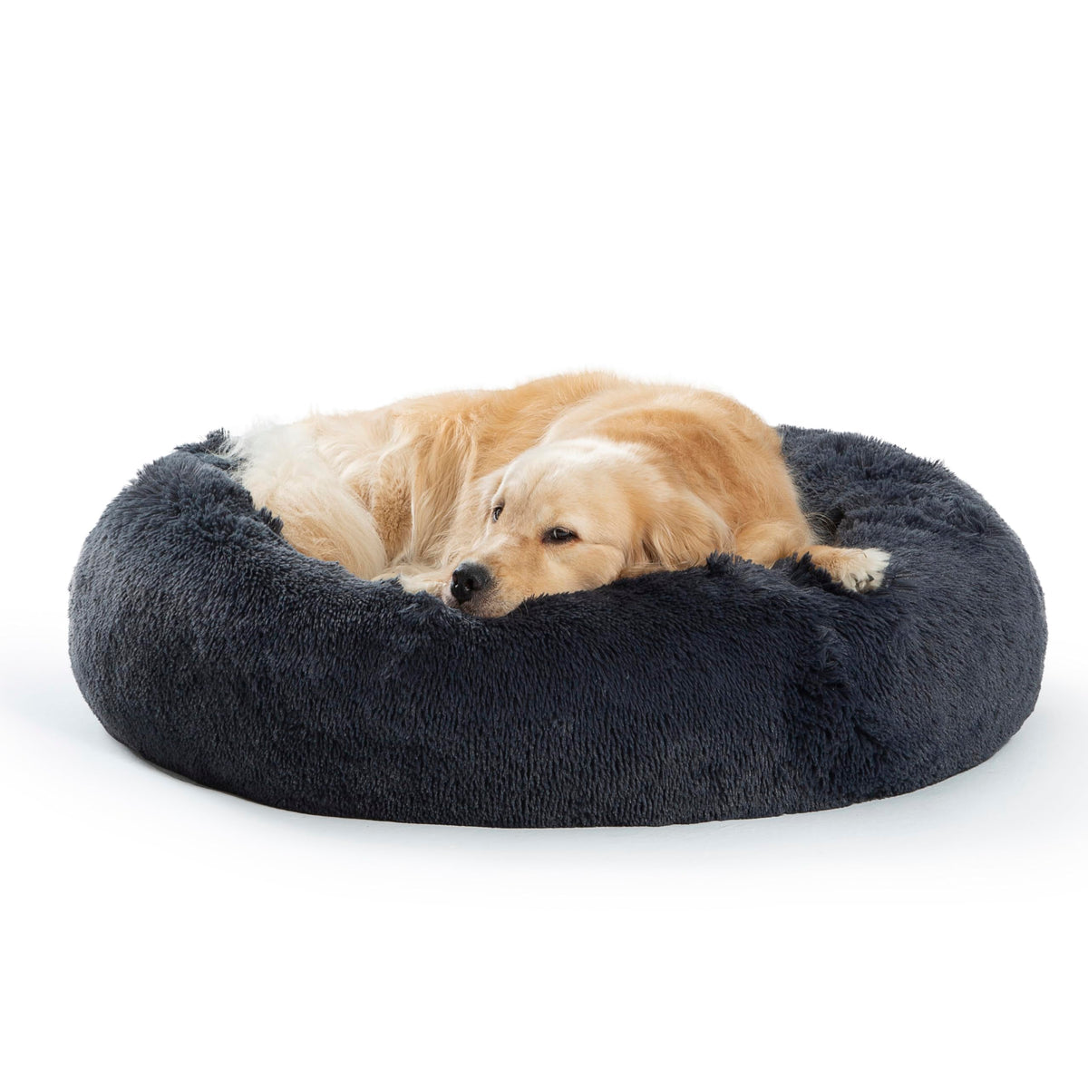 SAVFOX Calming Dog Bed donut design in plush faux fur for cozy anxiety relief and sleep