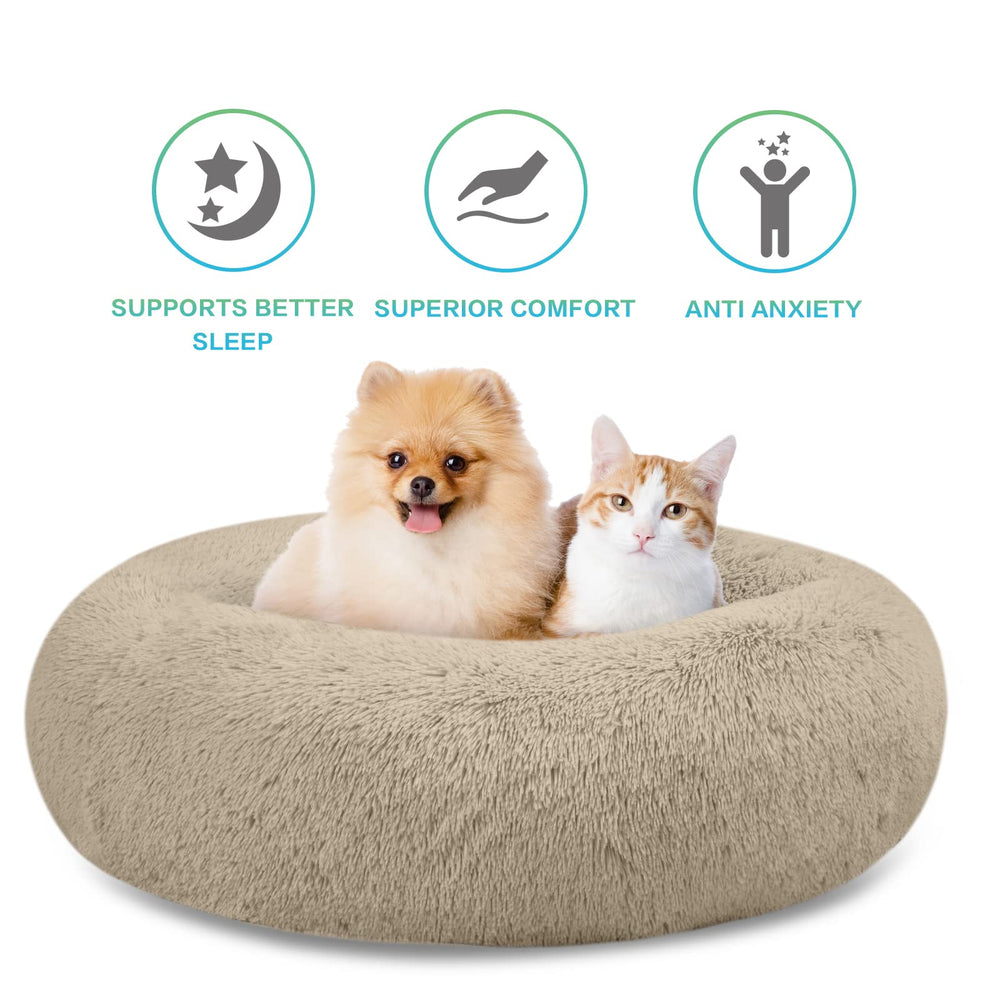 SAVFOX plush calming dog bed donut shape showcases supportive design for anxious pets