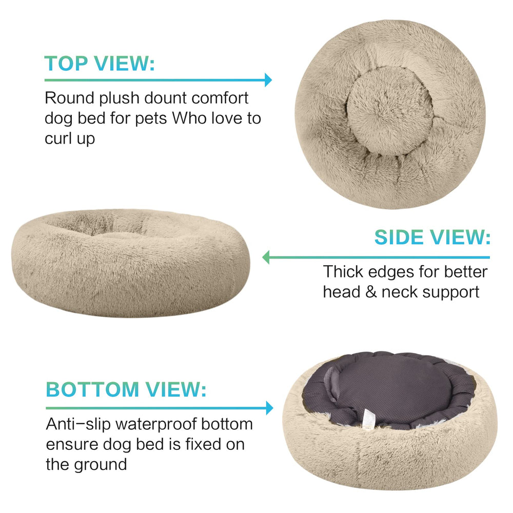 SAVFOX plush calming dog bed non-slip base keeps paws secure on slick floors