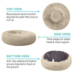 SAVFOX plush calming dog bed non-slip base keeps paws secure on slick floors