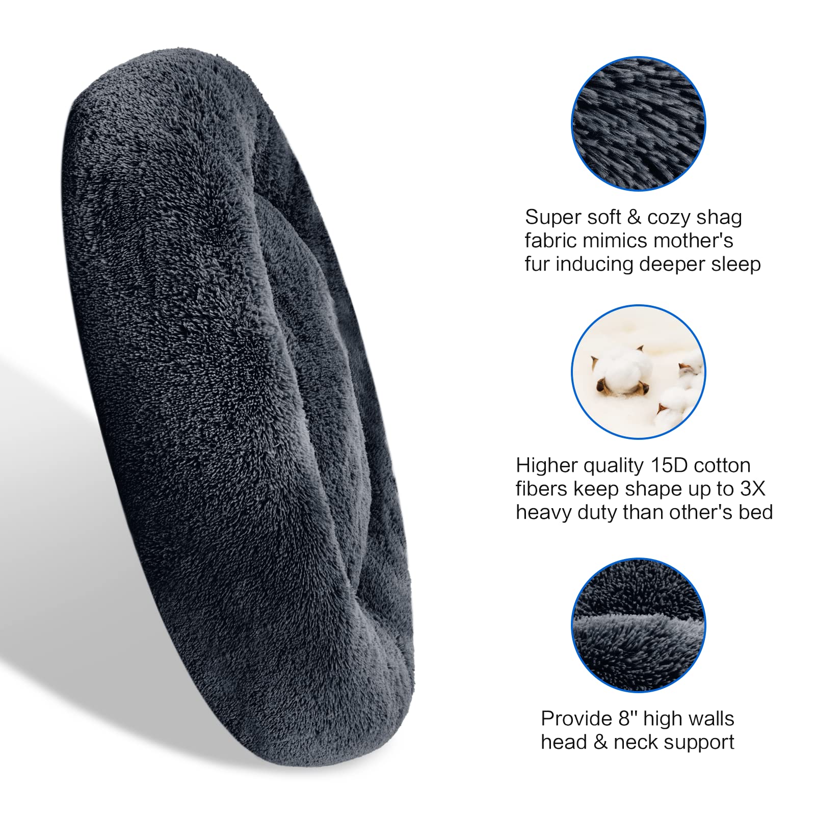 SAVFOX Plush Calming Donut Bed faux fur texture looks soft and inviting.