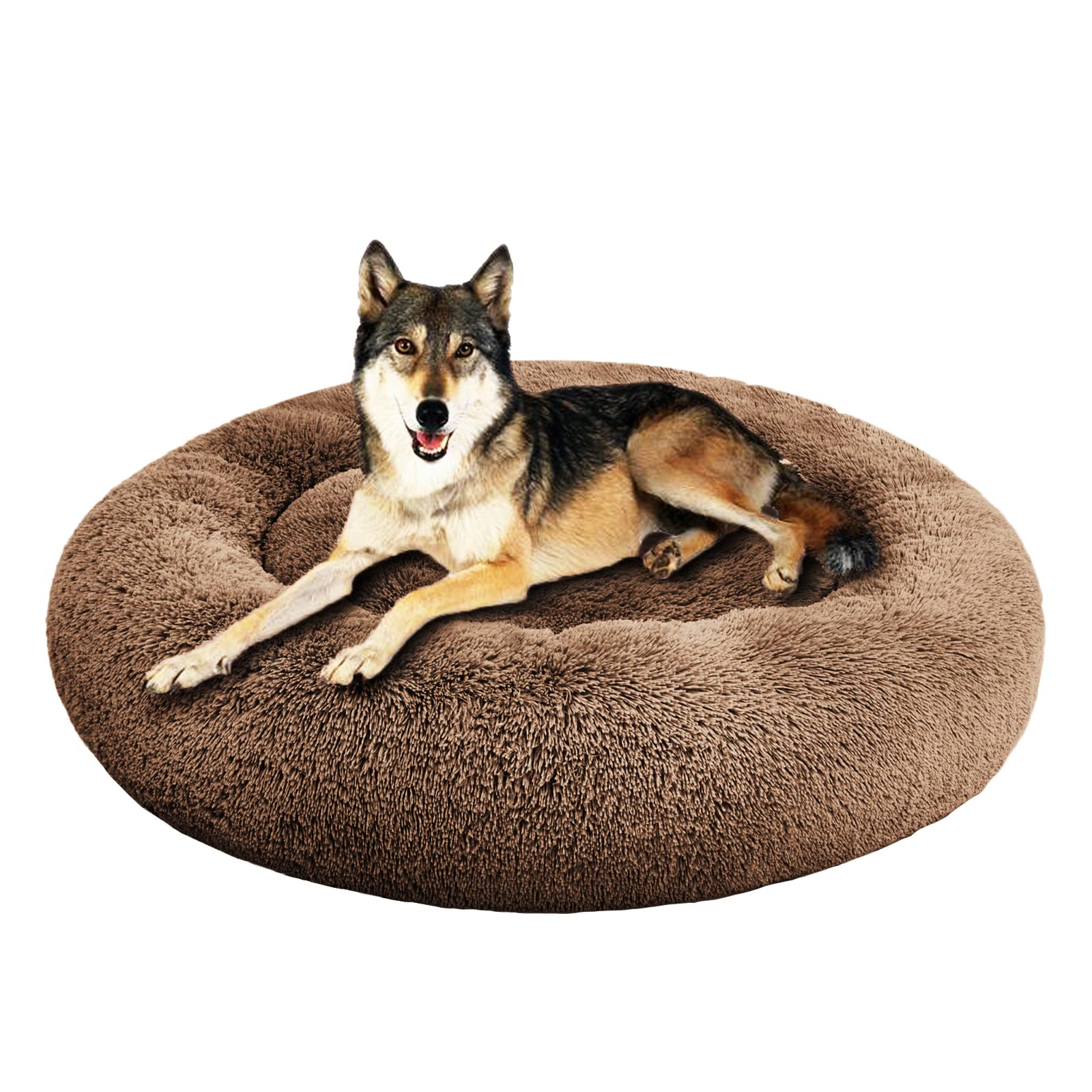 Savfox plush calming donut bed front view highlights cozy nesting for pets.