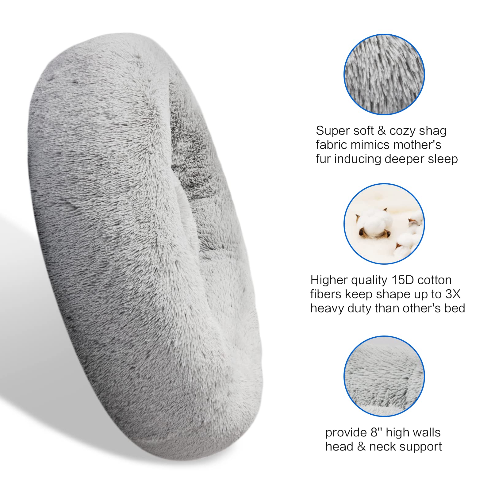 SAVFOX Donut Bed inner pillow area emphasizes hug-ready crevice for naps.