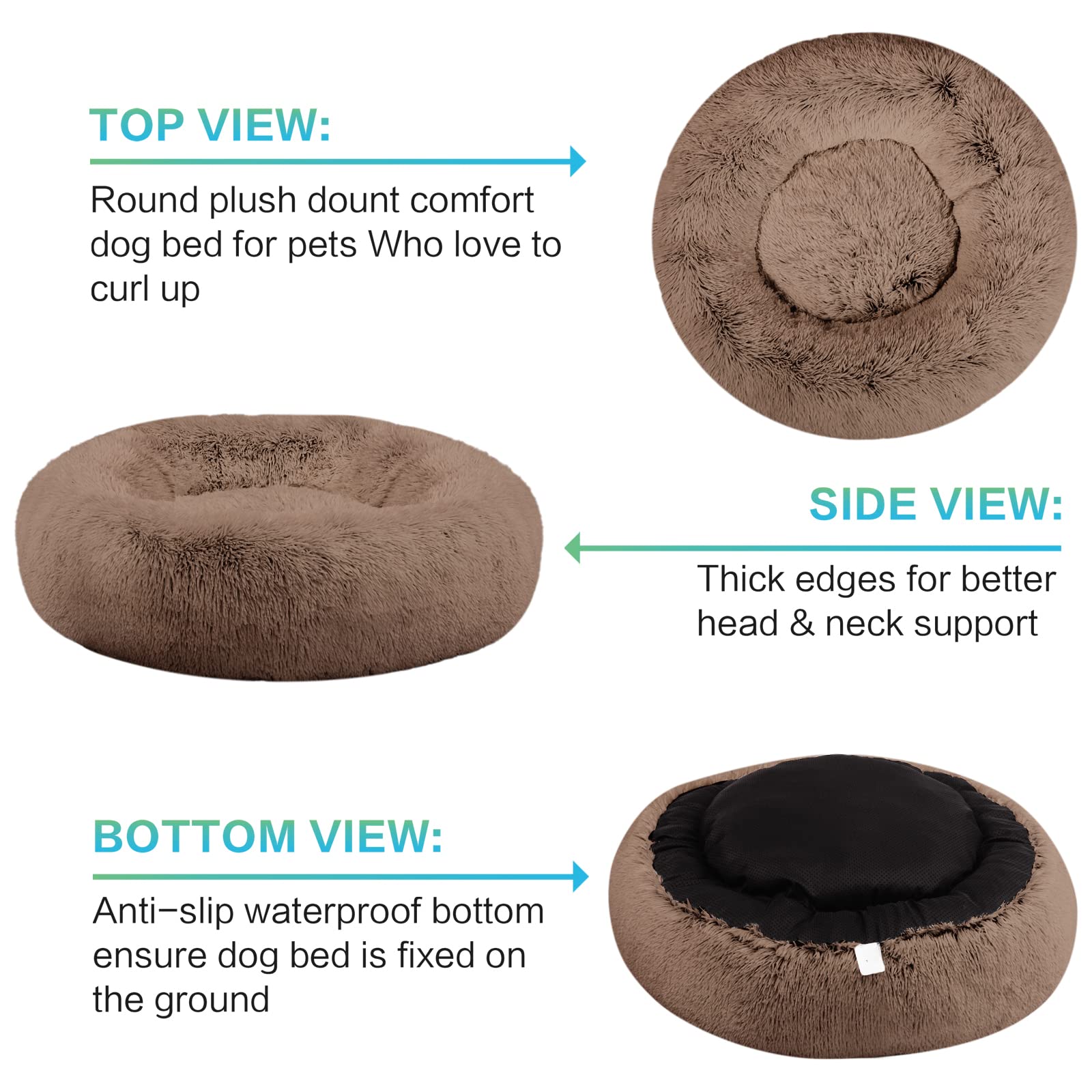 Savfox donut bed raised rim supports head and neck for secure rest.