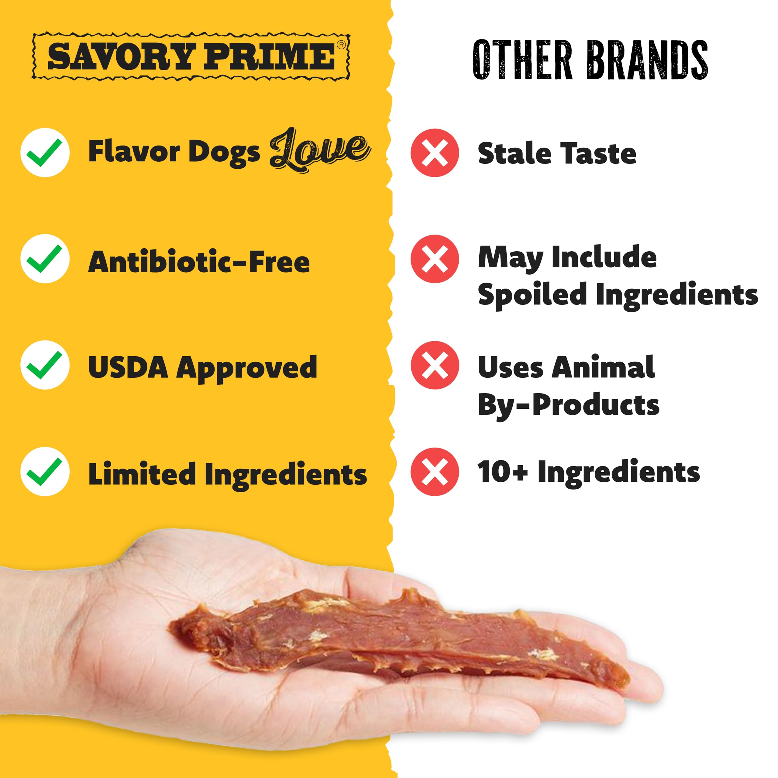 Savory Prime Duck Jerky aroma enhances snack time enjoyment.