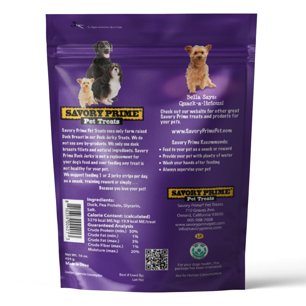 Savory Prime Duck Jerky supports high-protein, low-fat chewing for active dogs.