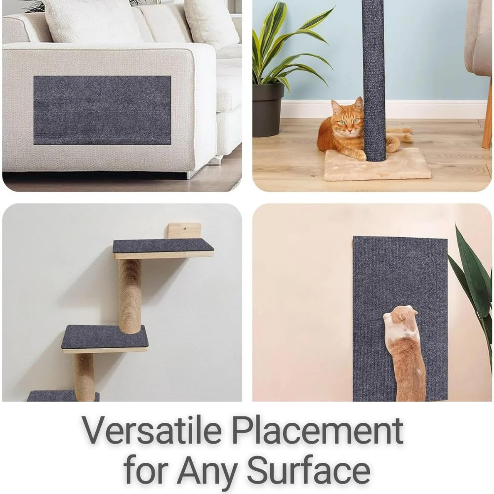 SAVUK cat scratching mat on couch shows adhesive backing for easy setup.