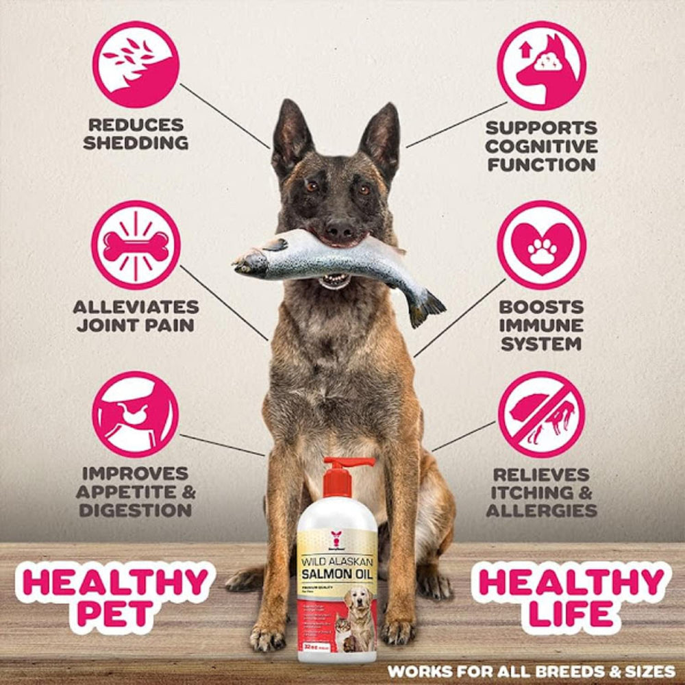 SavvyBeast salmon oil pump in use dispensing onto pet food