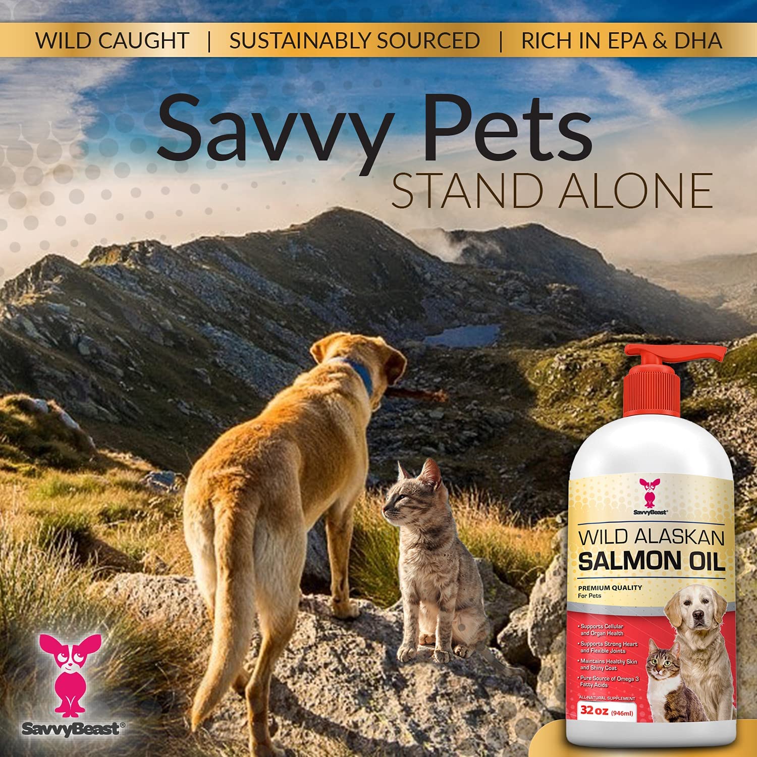 SavvyBeast salmon oil highlights uses for skin, coat, and joints