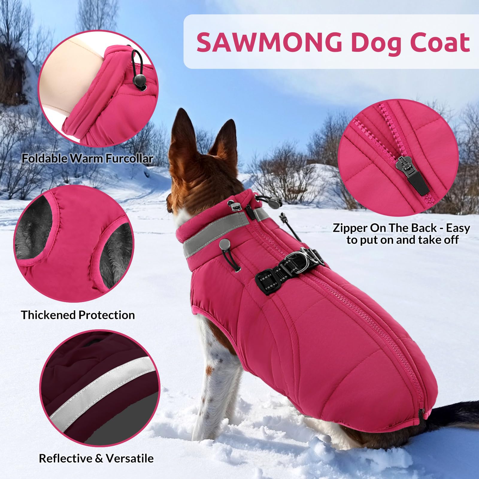 SAWMONG dog coat back zipper design for easy on-off in seconds