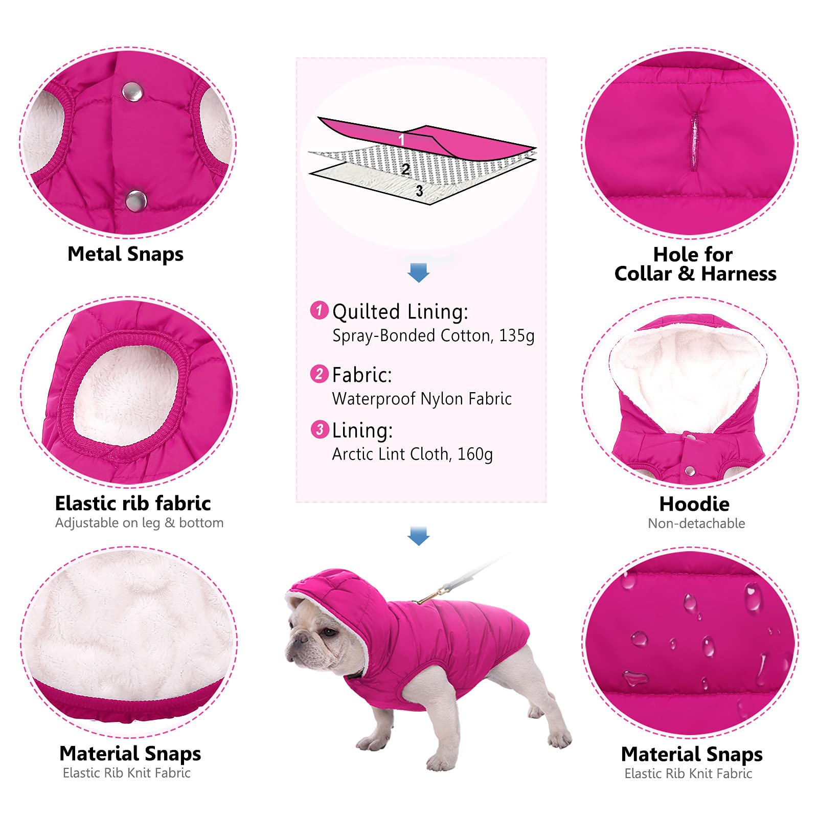 SAWMONG dog coat with leash hole at neck for secure harness use