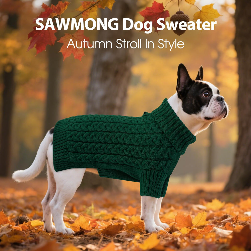 SAWMONG Dog Sweater green high-neck keeps drafts at bay during cold floor rests