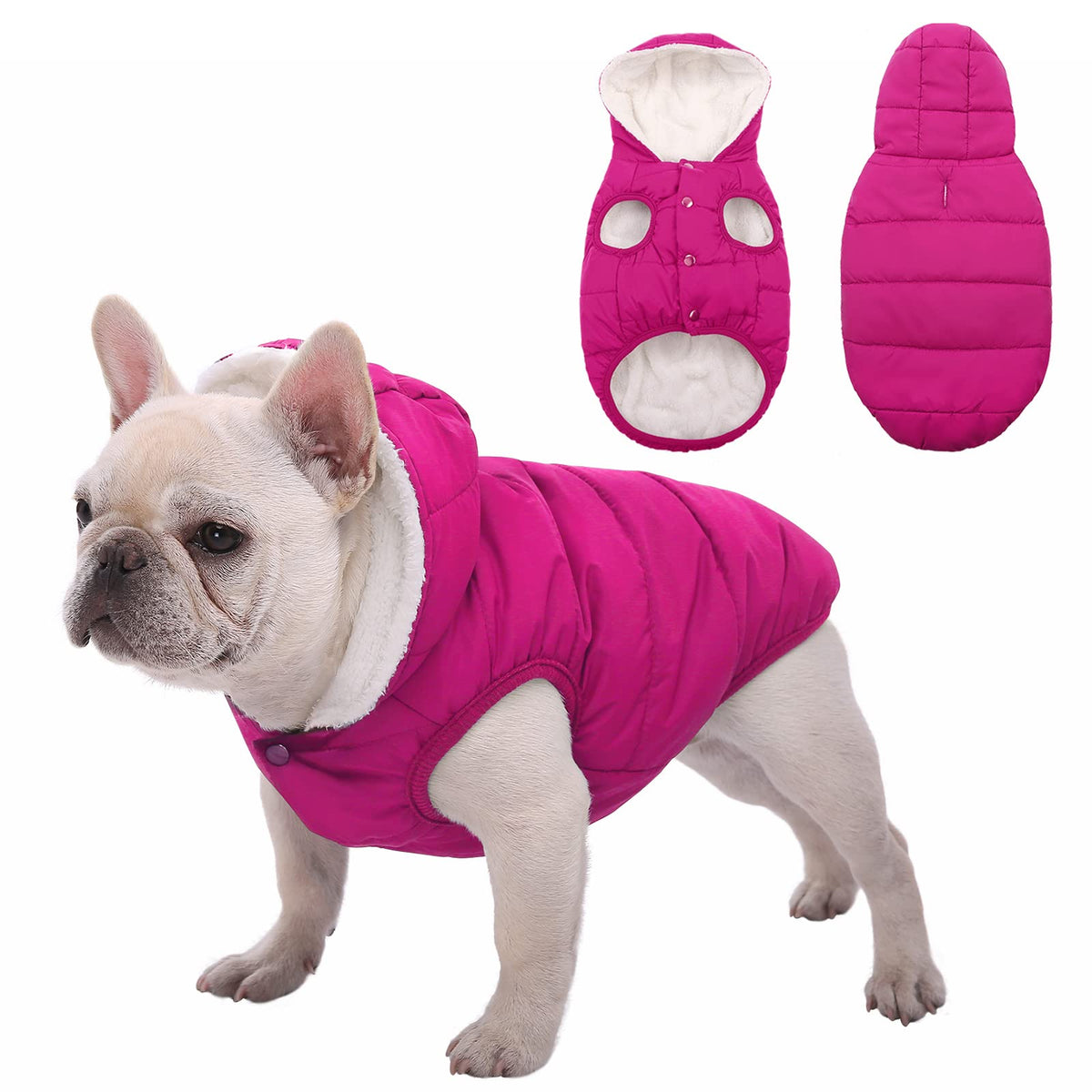 SAWMONG fleece hoodie dog windproof coat for cold walks with snug fit