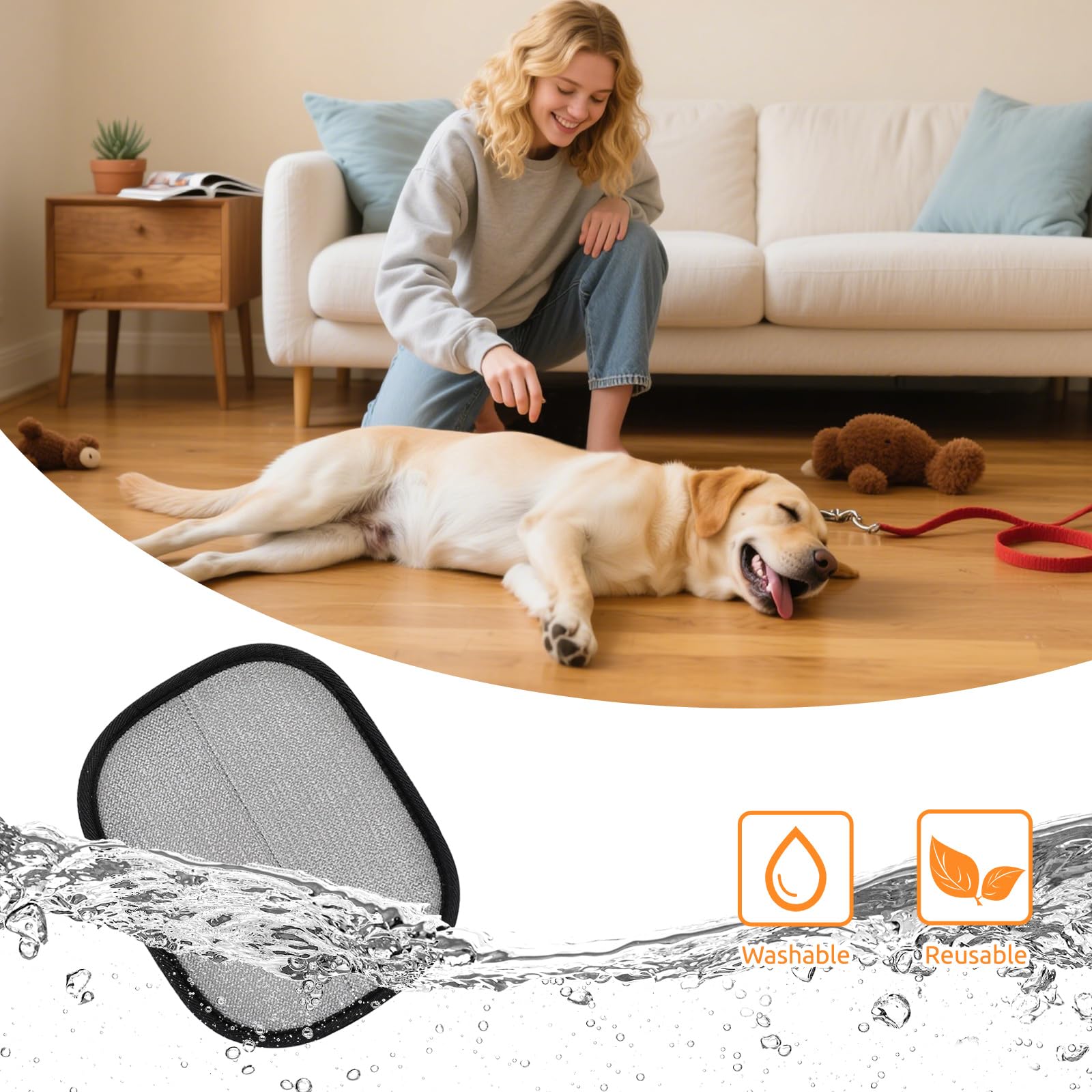 SAWMONG gloves on clothing and car seat—multi-surface cleaning efficiency