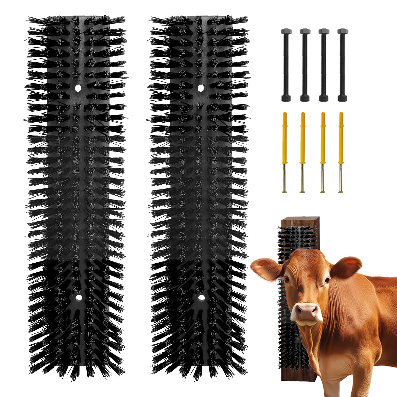 Sayutie livestock scratch brush back-view with screws for easy mounting and fence protection