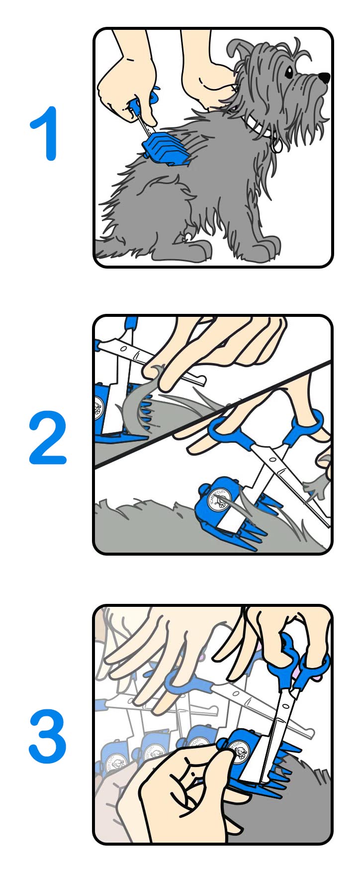 Scaredy Cut comb organizers and grooming guide aid organized sessions.