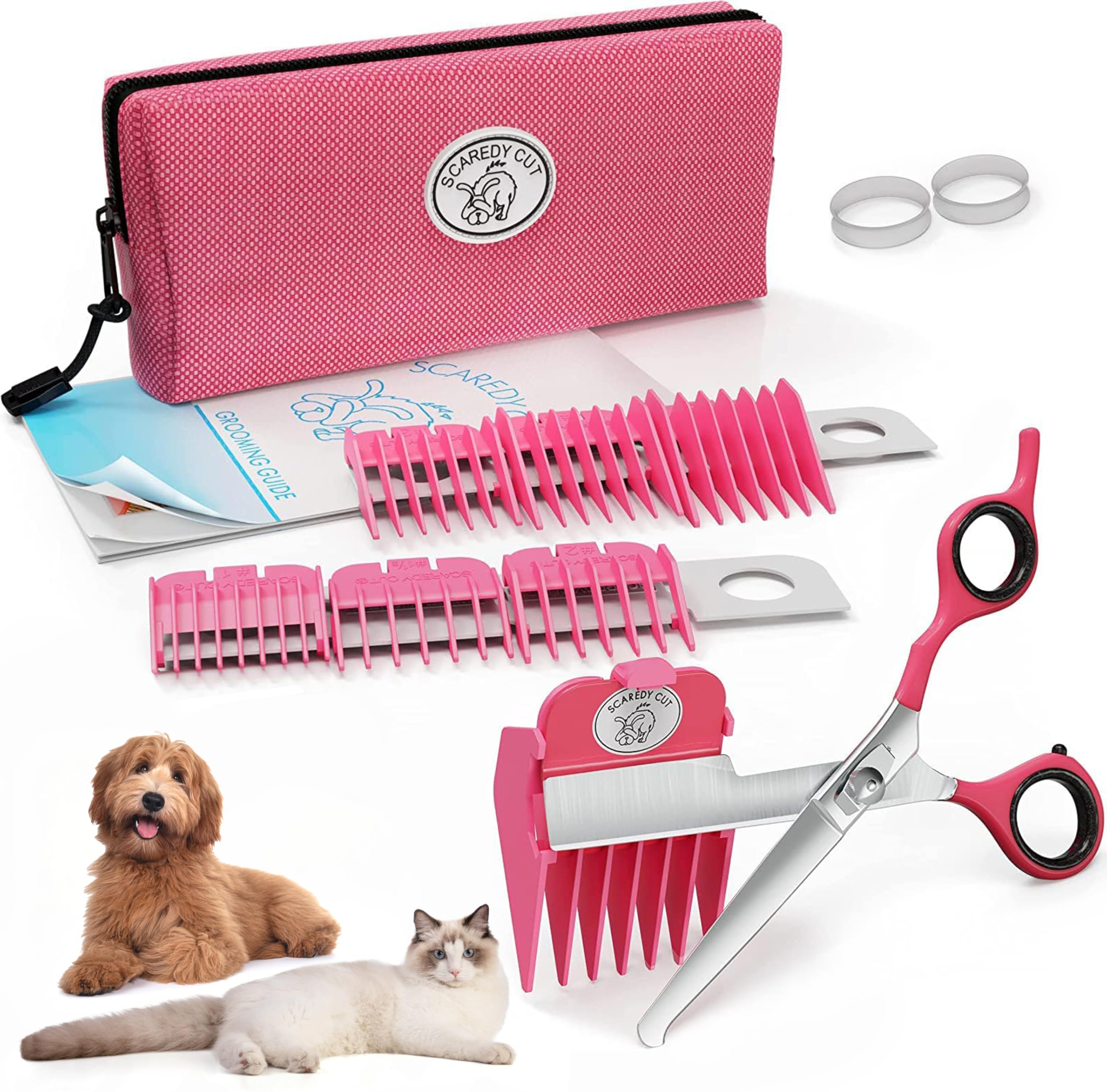 Scaredy Cut silent pet grooming kit box demonstrates a quiet design for stress-free grooming.