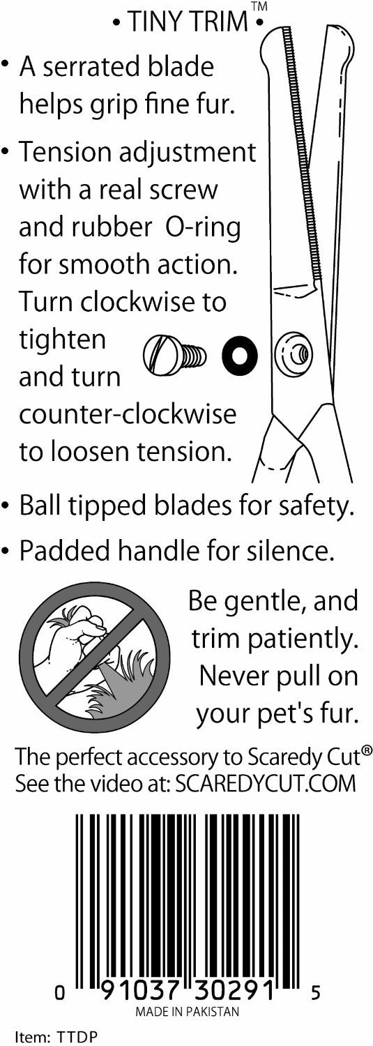 Scaredy Cut Tiny Trim padded handle enables quiet grooming sessions