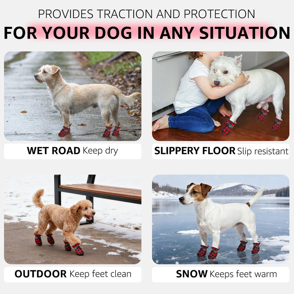 SCENEREAL adjustable drawstring dog boots keep a snug secure fit during play.