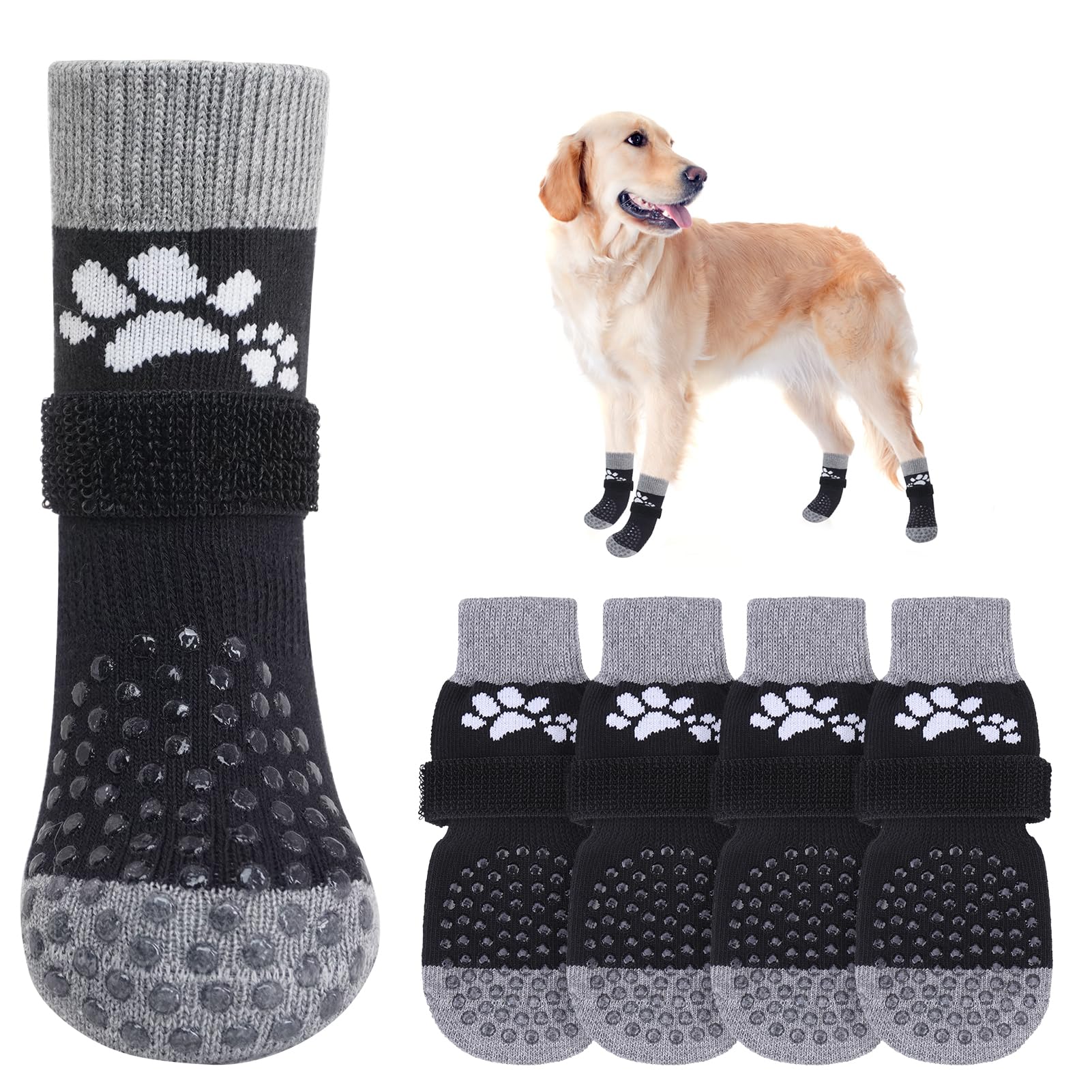 SCENEREAL anti-slip dog sock provides paw-on-floor traction for hardwood surfaces.