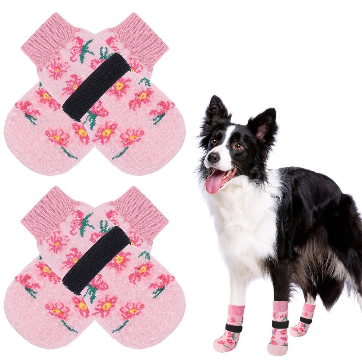 SCENEREAL anti-slip dog socks closeup on strap for secure fit and paw protection.