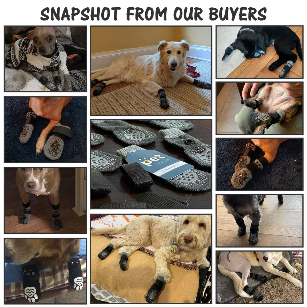 SCENEREAL dog socks provide traction on hardwood floors during indoor activities.