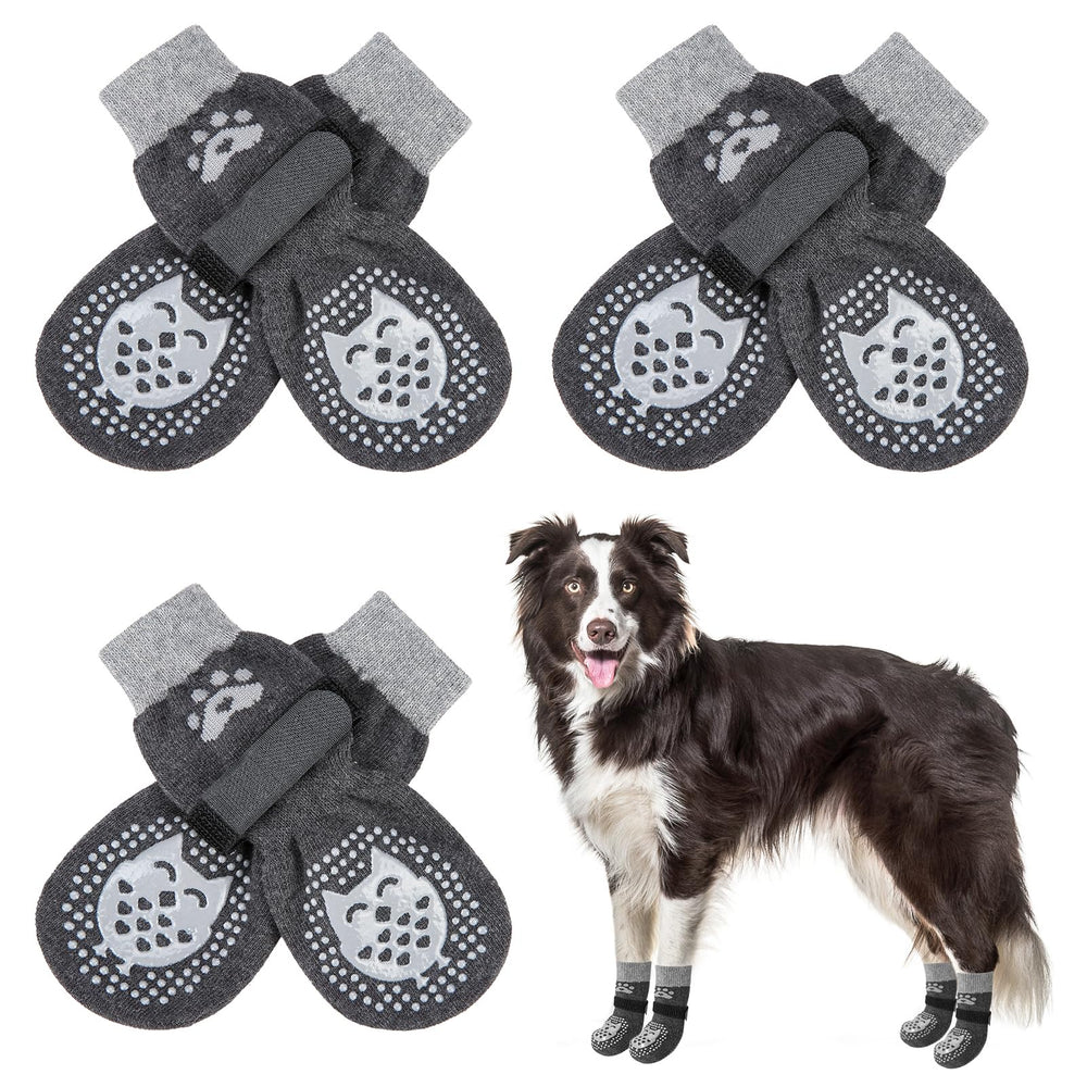 SCENEREAL anti-slip dog socks packaging shows three-pair set for easy rotation and daily paw protection.