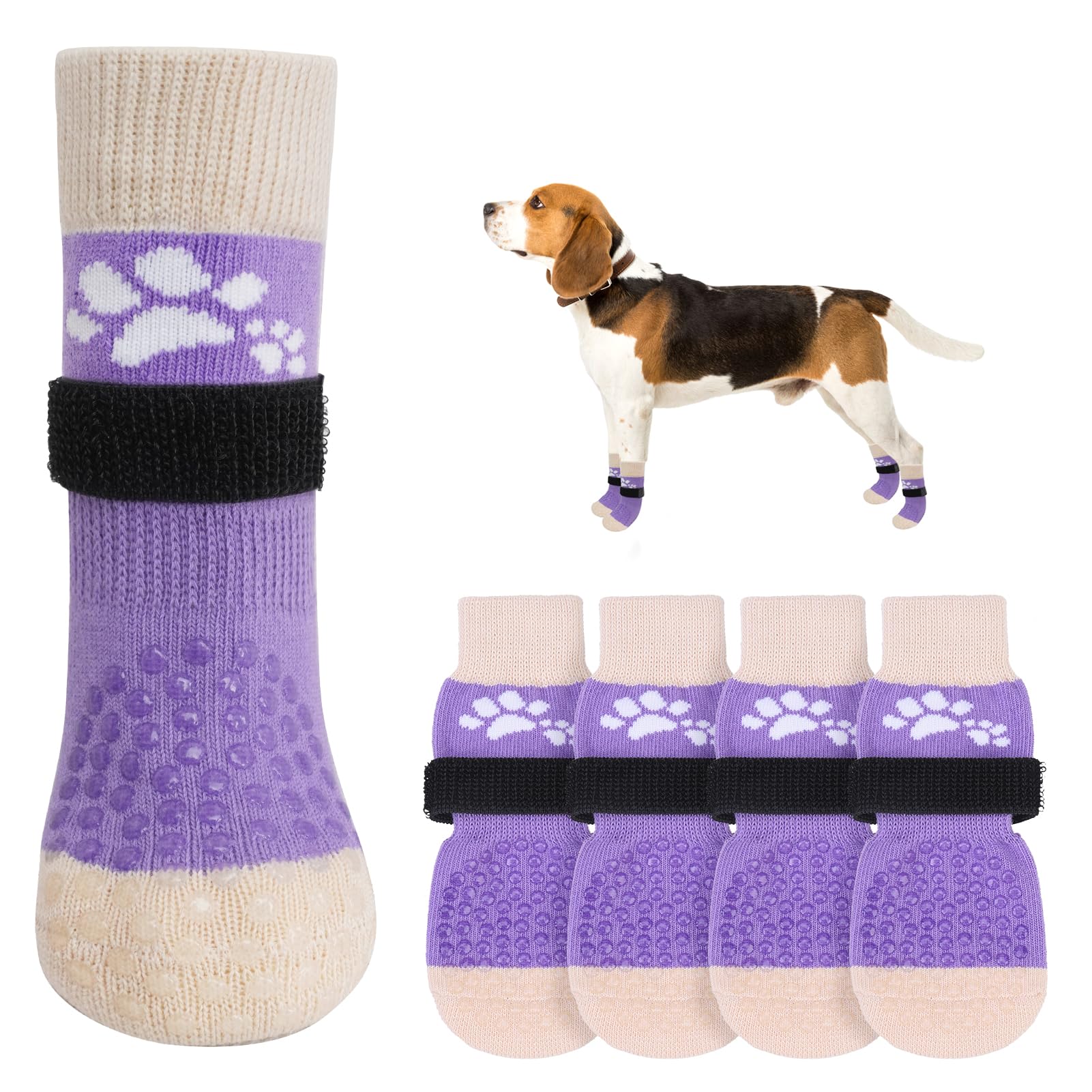 SCENEREAL anti-slip dog socks closeup with grip pads for indoor traction